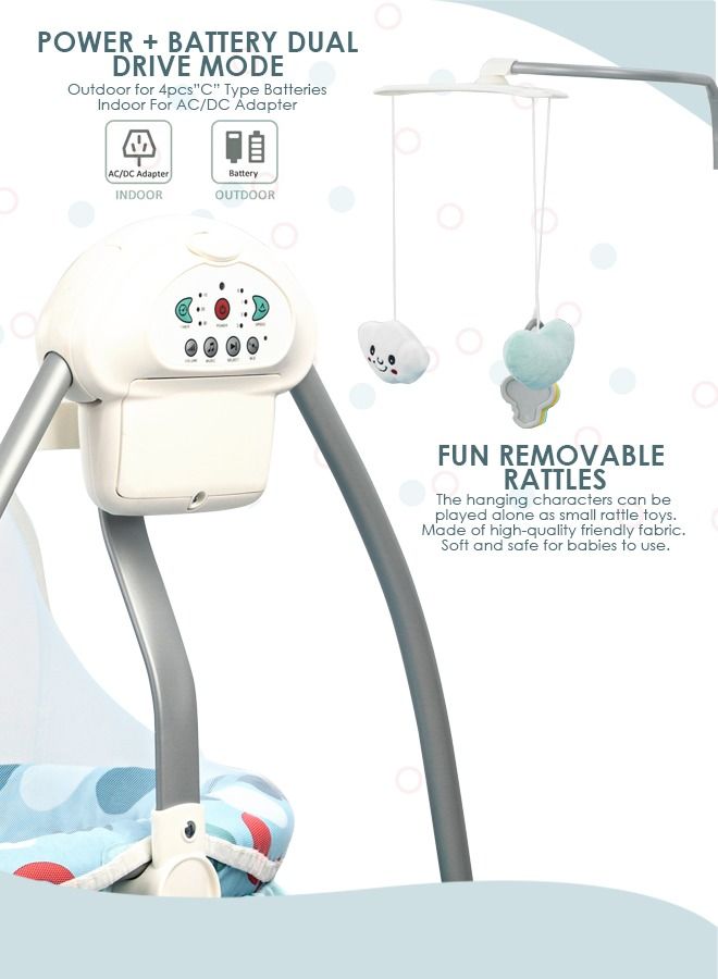 Wanda Electric Swing Cradle For Baby Automatic Swing Baby Cradle With Mosquito Net Remote Toy Bar Music Baby Swing Cradle For Baby 0 To 2 Years Boys Blue