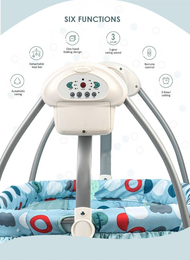 Wanda Electric Swing Cradle For Baby Automatic Swing Baby Cradle With Mosquito Net Remote Toy Bar Music Baby Swing Cradle For Baby 0 To 2 Years Boys Blue