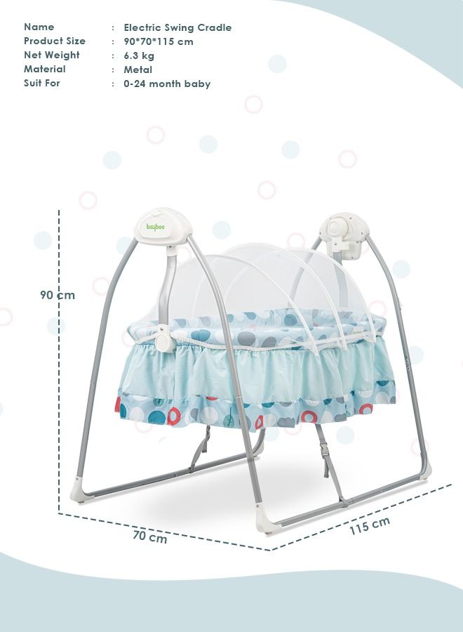 Wanda Electric Swing Cradle For Baby Automatic Swing Baby Cradle With Mosquito Net Remote Toy Bar Music Baby Swing Cradle For Baby 0 To 2 Years Boys Blue