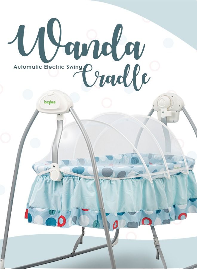 Wanda Electric Swing Cradle For Baby Automatic Swing Baby Cradle With Mosquito Net Remote Toy Bar Music Baby Swing Cradle For Baby 0 To 2 Years Boys Blue