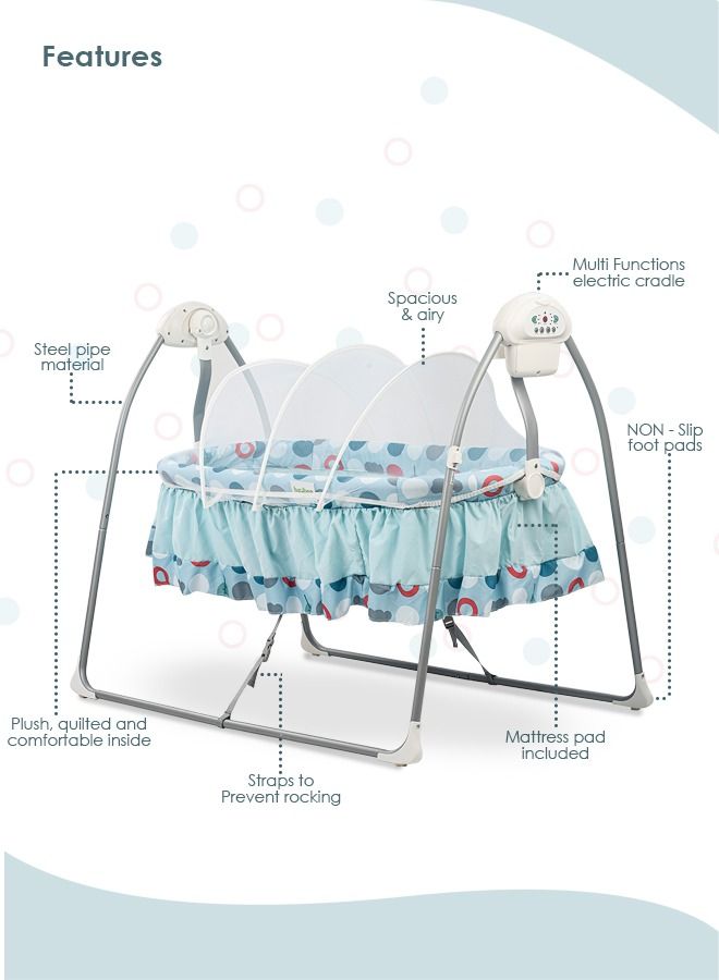 Wanda Electric Swing Cradle For Baby Automatic Swing Baby Cradle With Mosquito Net Remote Toy Bar Music Baby Swing Cradle For Baby 0 To 2 Years Boys Blue