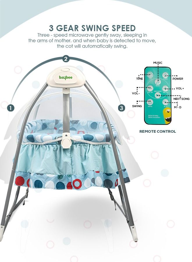 Wanda Electric Swing Cradle For Baby Automatic Swing Baby Cradle With Mosquito Net Remote Toy Bar Music Baby Swing Cradle For Baby 0 To 2 Years Boys Blue