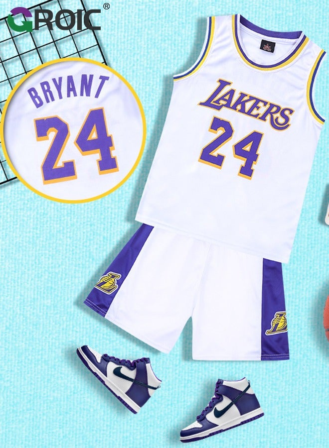 Children's Jersey - NBA Lakers #24 Basketball Jersey, Sportswear Universal Sleeveless T-Shirt Shorts Jersey Set,Sports Suits Top+Shorts Set Kids Tracksuits