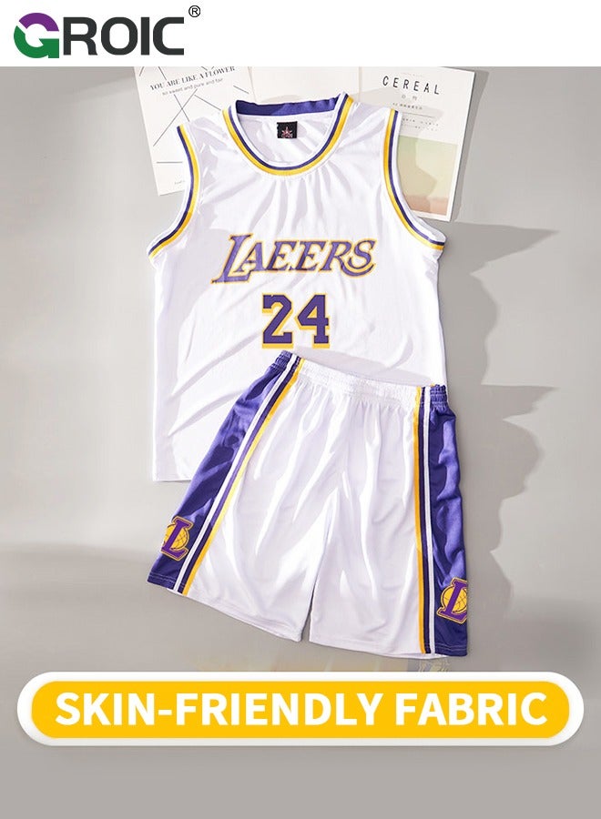 Children's Jersey - NBA Lakers #24 Basketball Jersey, Sportswear Universal Sleeveless T-Shirt Shorts Jersey Set,Sports Suits Top+Shorts Set Kids Tracksuits