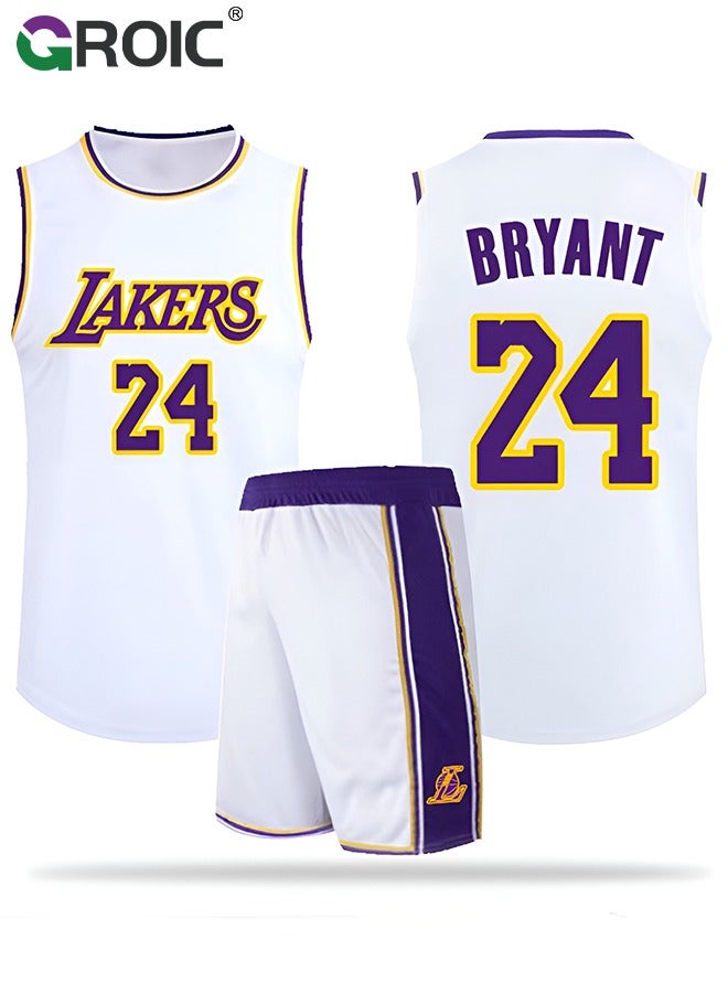 Children's Jersey - NBA Lakers #24 Basketball Jersey, Sportswear Universal Sleeveless T-Shirt Shorts Jersey Set,Sports Suits Top+Shorts Set Kids Tracksuits