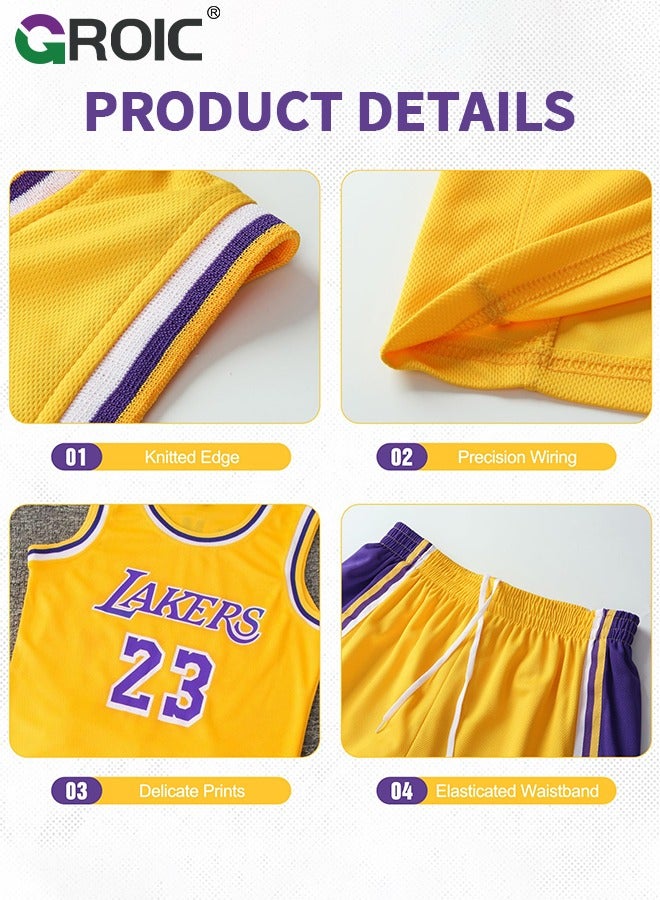 Children's Jersey - NBA Lakers #23 Basketball Jersey, Sportswear Universal Sleeveless T-Shirt Shorts Jersey Set,Sports Suits Top+Shorts Set Kids Tracksuits