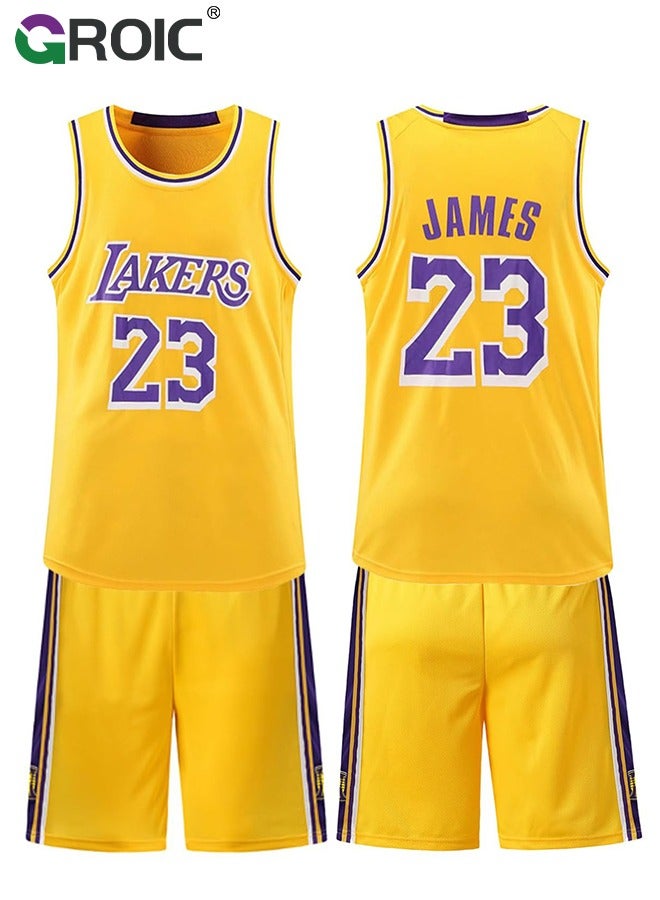 Children's Jersey - NBA Lakers #23 Basketball Jersey, Sportswear Universal Sleeveless T-Shirt Shorts Jersey Set,Sports Suits Top+Shorts Set Kids Tracksuits