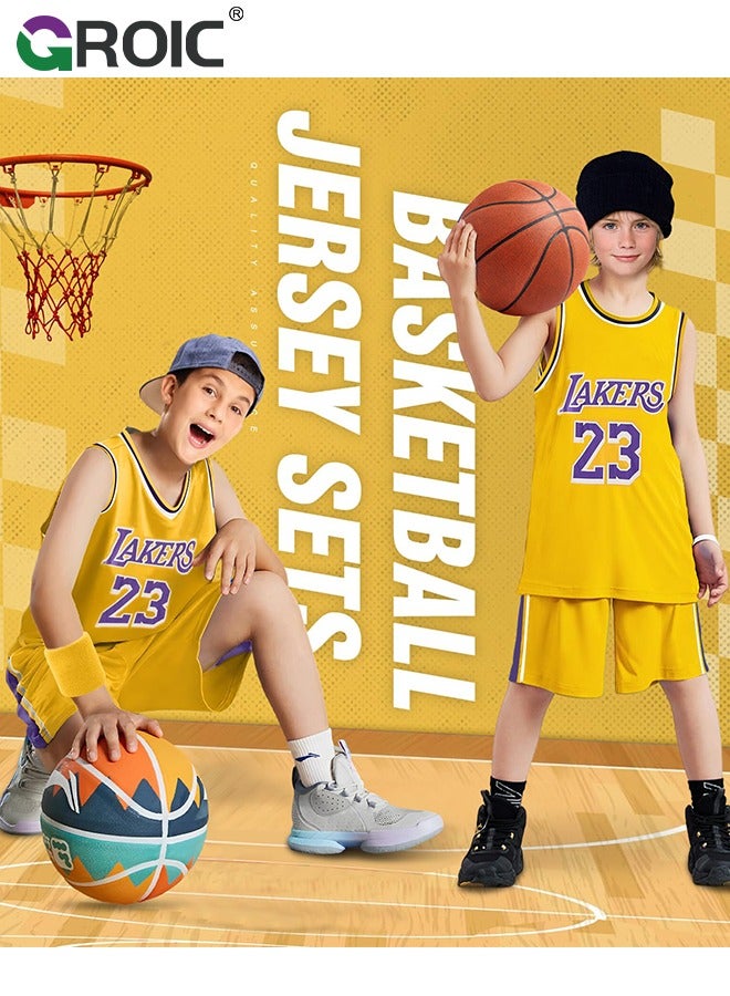 Children's Jersey - NBA Lakers #23 Basketball Jersey, Sportswear Universal Sleeveless T-Shirt Shorts Jersey Set,Sports Suits Top+Shorts Set Kids Tracksuits