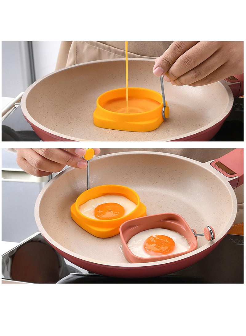 5 Pcs Silicone Egg Rings,Two-Sided Non Stick Pancake Molds Fried Egg Cooking Rings Mold Ring Round with Handle for Fry Eggs Pancakes Reusable Fried Egg Mold, Round&Square