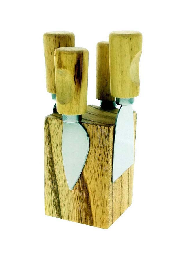 Cheese Knife Set With Magnetic Stand Holder Brown 8.5x8.5x16centimeter