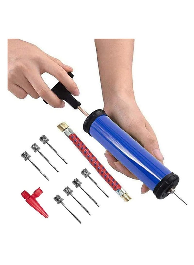 Portable Air Pump, Sports Ball Tool Inflator Ball Pump with 7 Pcs Needles, 1 Pcs Valve Adapter and 1 Pcs Air Hose for Football Basketball Volleyball Rugby Balloons Swim Inflatables ( Blue )