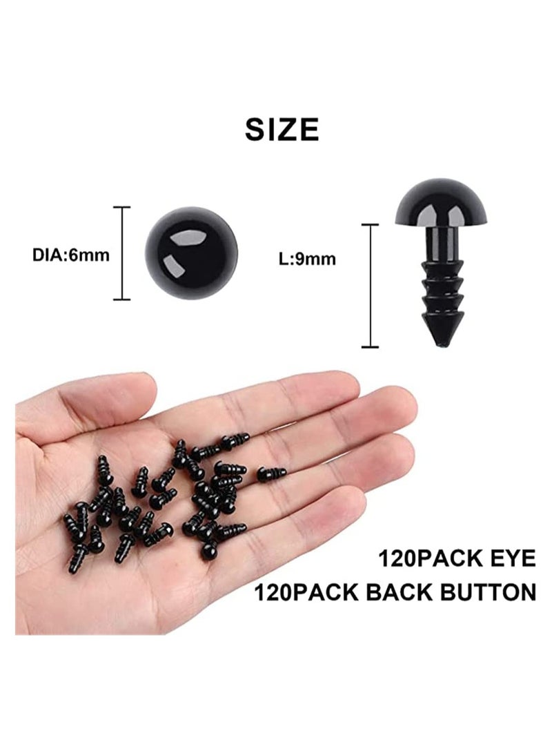 120 Pcs Plastic Safety Crochet Doll Eyes Bulk with Washers, for Crochet Crafts Washer Assorted Sizes for Doll, Plush Animal and Teddy Bear Puppet Craft Making (0.24 Inch/6 mm)