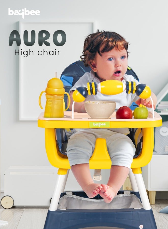 Baybee 3 in 1 Auro Baby High Chair for Kids Feeding with 3 Height Adjustable & Basket, Booster Seat with Food Tray, Toy Bar & Safety Belt  Kids High Chair for Baby 6 Months to 4 Years Boy Girl (Blue)