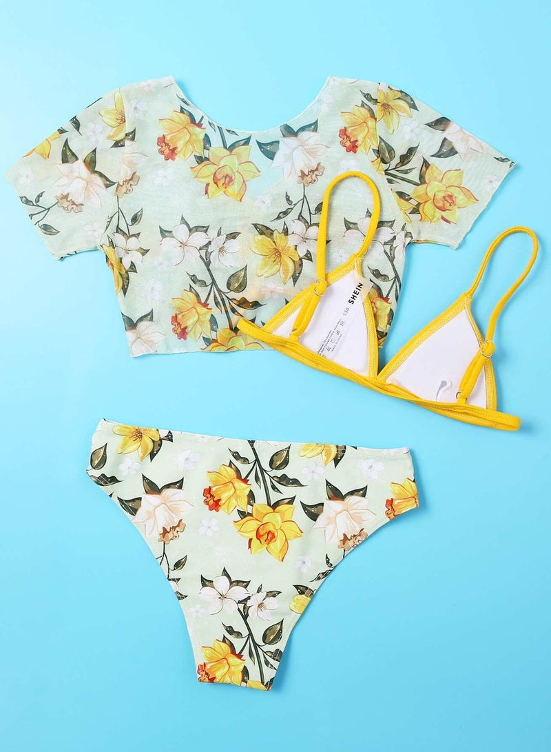 3pack Girls Floral Co-ord Bikini Swimsuit