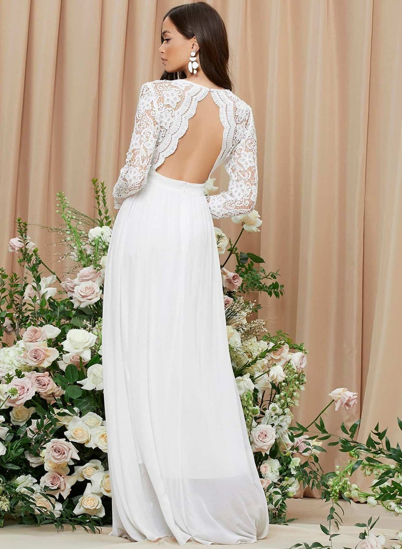 Scallop Edge Open Back Wedding Dress