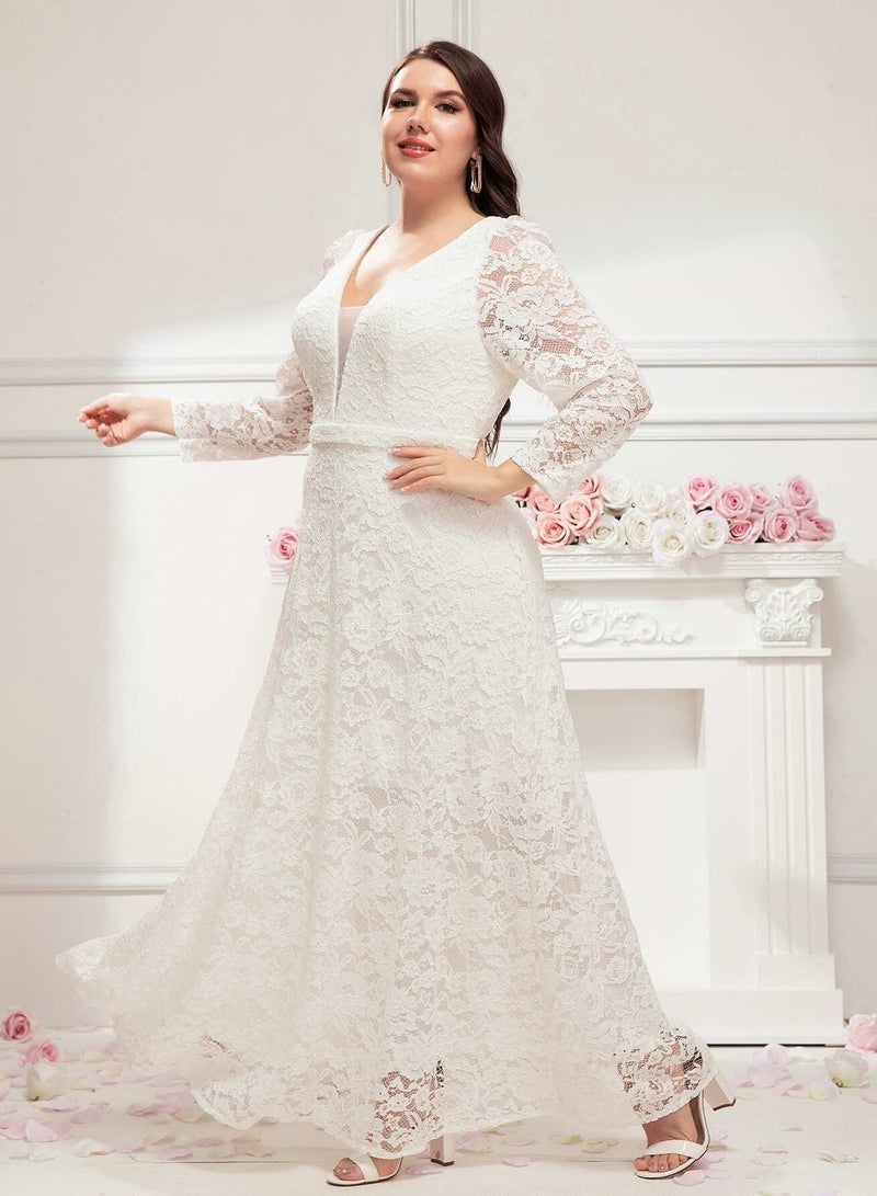 Plus Contrast Mesh Butterfly Sleeve Lace Wedding Dress