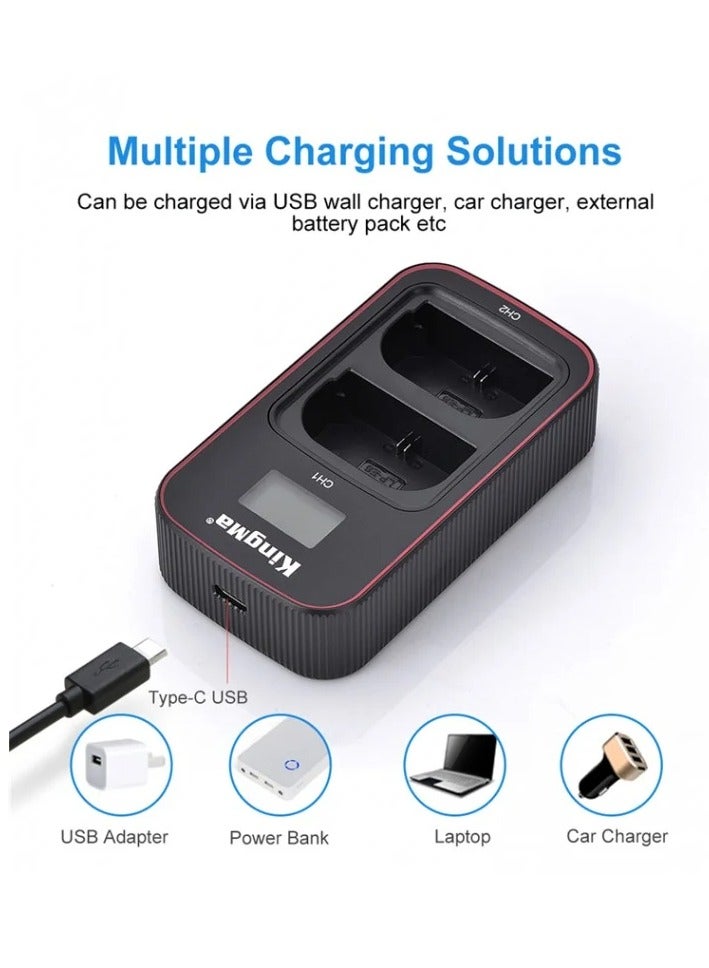 KingMa ​LP-E6NH LP-E6N LP-E6 Battery LCD USB Dual Charger with 2 Batteries for Canon EOS R5 R6 R 6D 7D 5D3 5D2 5D Mark IV 5DS R 90D 80D 70D 60D