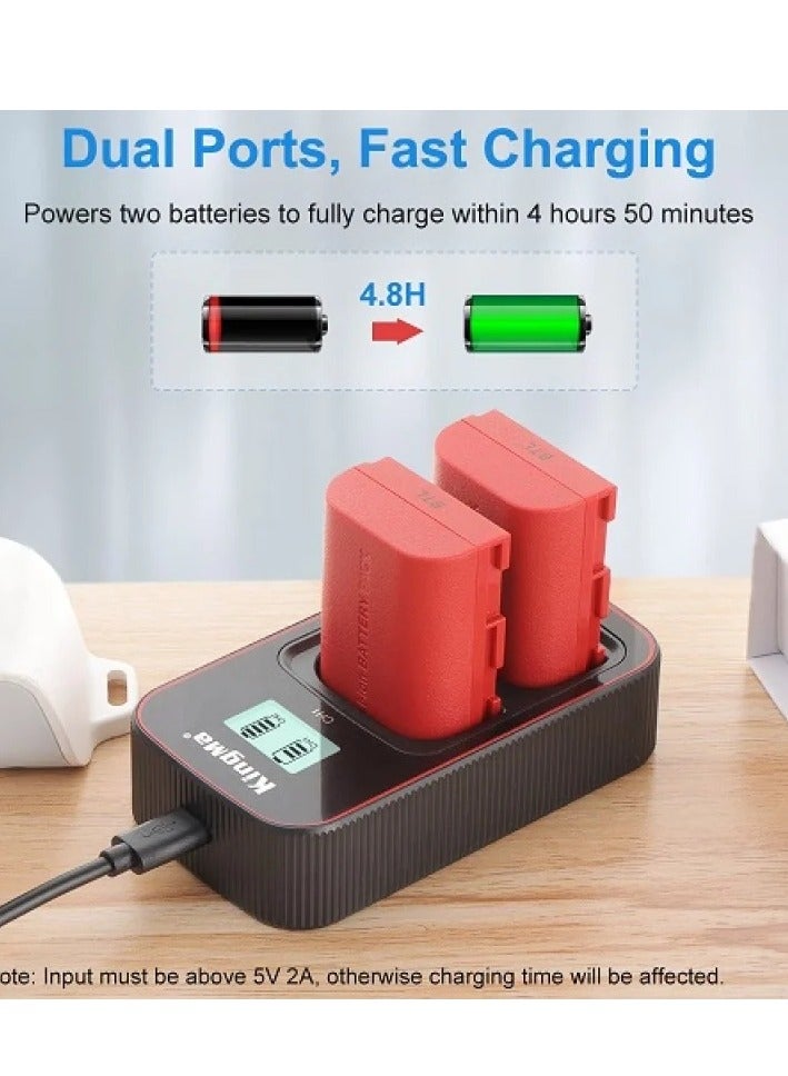 KingMa ​LP-E6NH LP-E6N LP-E6 Battery LCD USB Dual Charger with 2 Batteries for Canon EOS R5 R6 R 6D 7D 5D3 5D2 5D Mark IV 5DS R 90D 80D 70D 60D