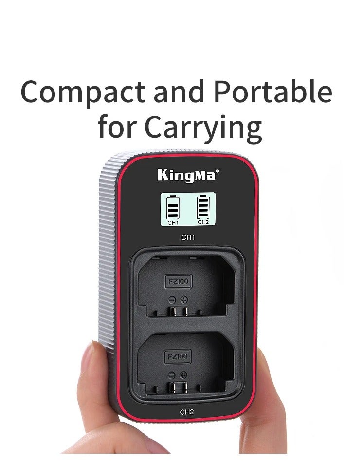 KingMa NP-FZ100 Battery USB LCD Dual Charger with Two Batteries For Sony ILCE-9 A7C A7R5 A7R4 A7M4 A7RM4 A7M3 A9 A73 7RM3 A7R3 A6600 NP FZ100