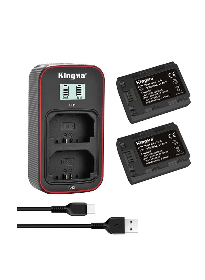 KingMa NP-FZ100 Battery USB LCD Dual Charger with Two Batteries For Sony ILCE-9 A7C A7R5 A7R4 A7M4 A7RM4 A7M3 A9 A73 7RM3 A7R3 A6600 NP FZ100