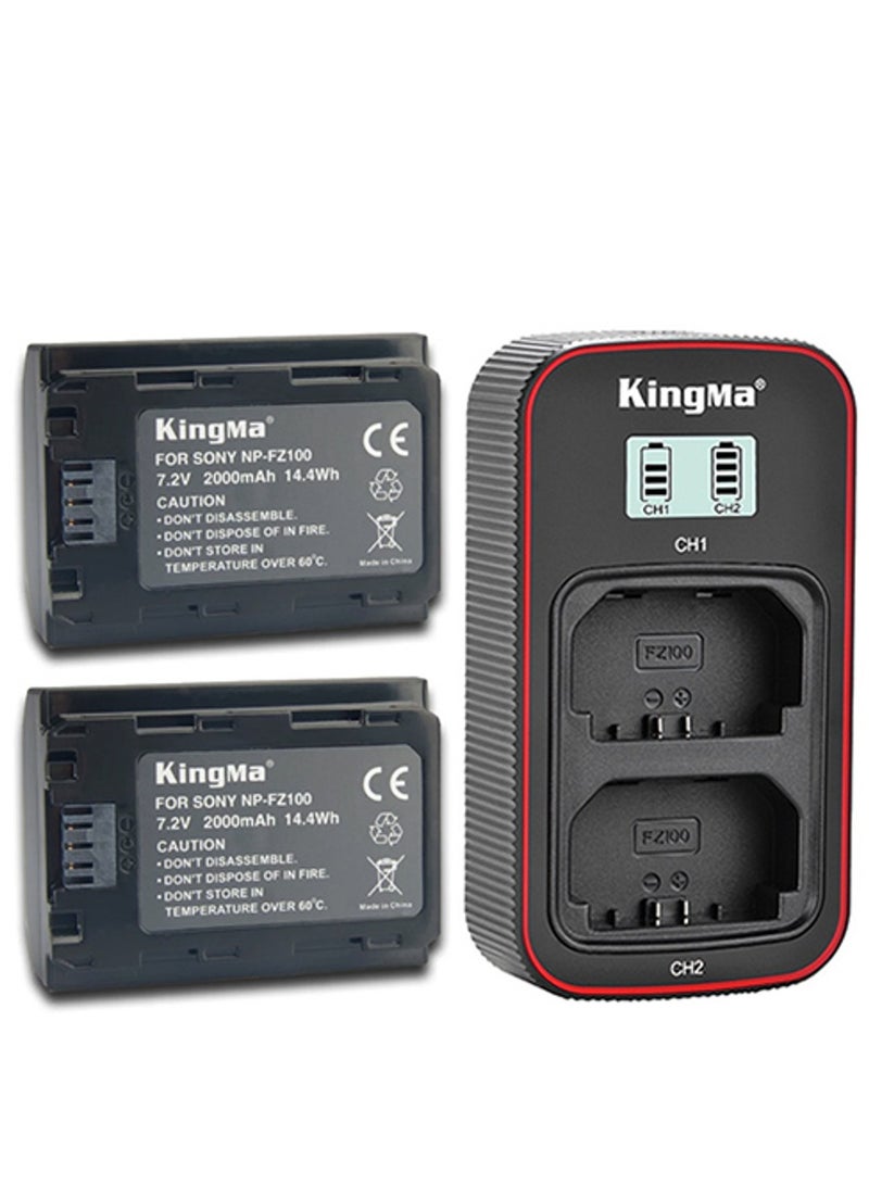 KingMa NP-FZ100 Battery USB LCD Dual Charger with Two Batteries For Sony ILCE-9 A7C A7R5 A7R4 A7M4 A7RM4 A7M3 A9 A73 7RM3 A7R3 A6600 NP FZ100