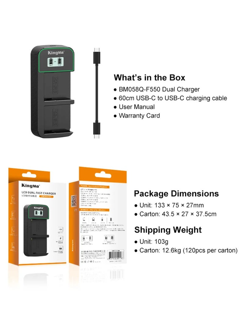 Kingma F550 Charger with USB-C Suitable for Sony NP-F550, 750, 970, 990 (BM058Q.NPF550)