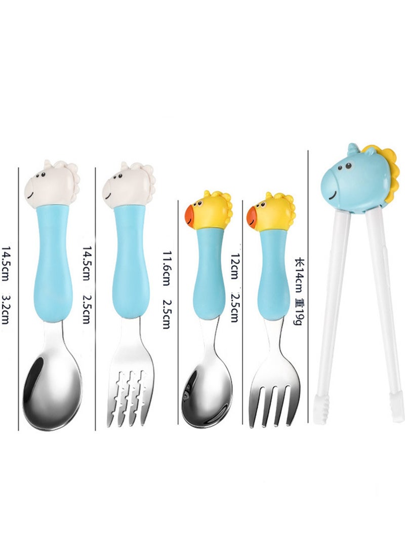 Creative cCartoon Pony Children's Tableware Set Fork Spoon Baby Tableware Training(Blue)