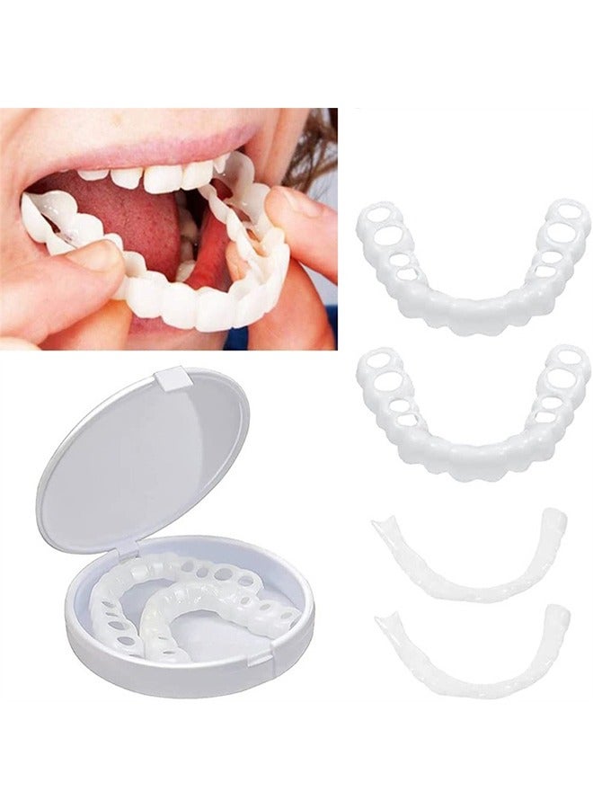 Instant Veneers Dentures, Upper Lower Teeth Artificial Dentures Silicone Perforated Braces Teeth Decoration, Cosmetic Veneers Teeth Temporary Fake Teeth Smile Teeth, for Men Women with Bad Teeth