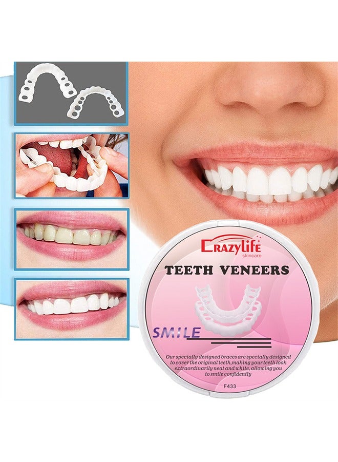 Instant Veneers Dentures, Upper Lower Teeth Artificial Dentures Silicone Perforated Braces Teeth Decoration, Cosmetic Veneers Teeth Temporary Fake Teeth Smile Teeth, for Men Women with Bad Teeth