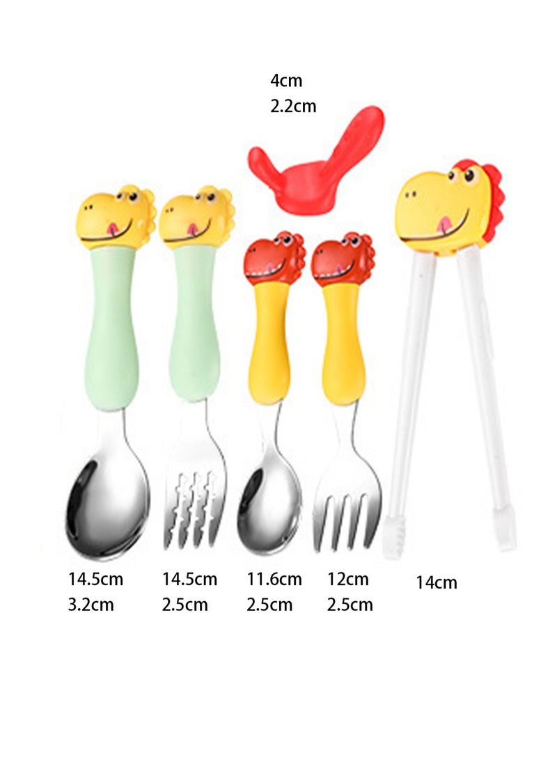 Creative Cartoon Dinosaur Children's Tableware Set Fork Spoon Training Baby Baby (Yellow Dinosaur)