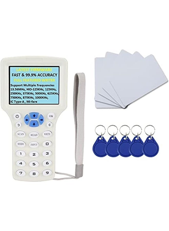 Advanced RFID Writer Copier for 125Khz IC-Type-A 13.56MHz HID-125KHz IC/ID/HID/UID RFID 10 Frequency Duplicator (Device Bundle with 125KHz Cards & Tags)
