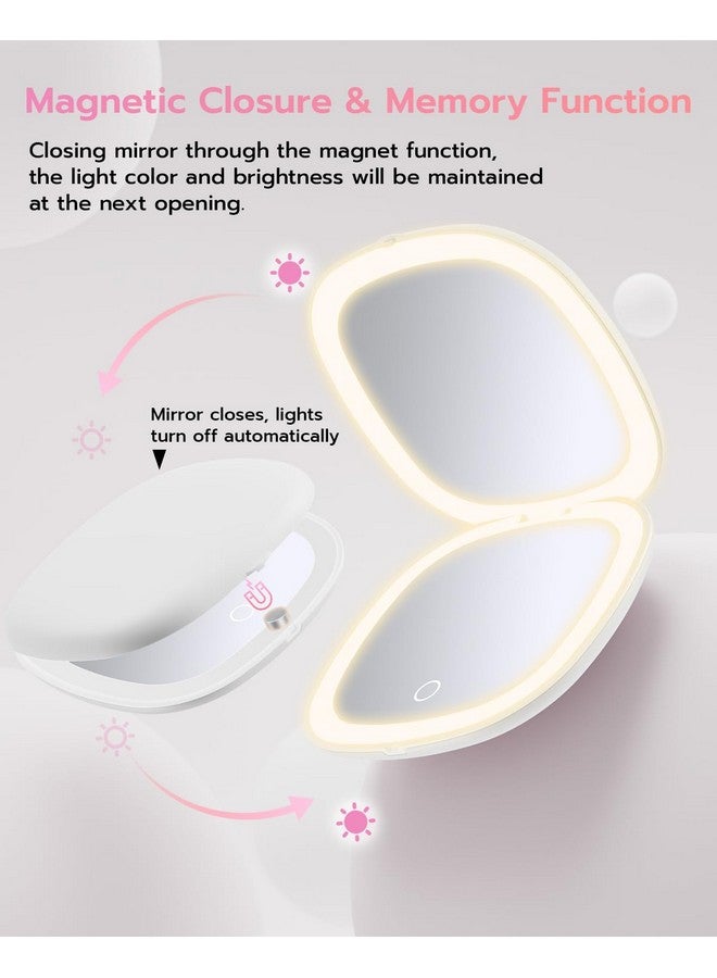 3.9 Rechargeable Compact Makeup Mirror With 3 Light Colors And Magnification 1X / 10X Double Light Strip Dimmable Travel Makeup Mirror Led Compact Mirror Small Purse Mirror White