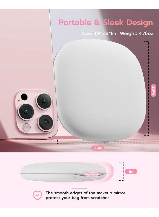 3.9 Rechargeable Compact Makeup Mirror With 3 Light Colors And Magnification 1X / 10X Double Light Strip Dimmable Travel Makeup Mirror Led Compact Mirror Small Purse Mirror White
