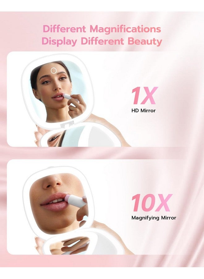 3.9 Rechargeable Compact Makeup Mirror With 3 Light Colors And Magnification 1X / 10X Double Light Strip Dimmable Travel Makeup Mirror Led Compact Mirror Small Purse Mirror White