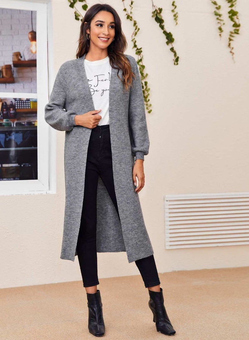 Drop Shoulder Open Front Longline Cardigan