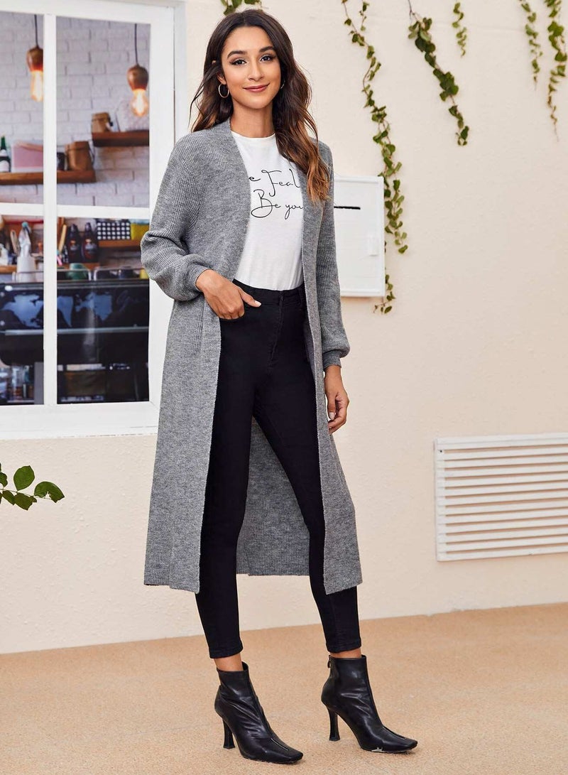 Drop Shoulder Open Front Longline Cardigan