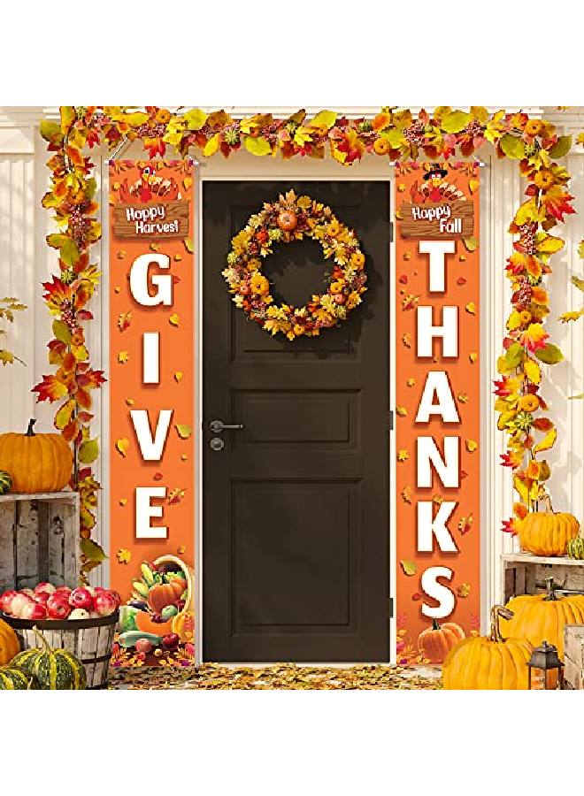 Happy Thanksgiving Banner Porch Sign 72X12 Inch | Give Thanks Banner Thanksgiving Porch Banner | Fall Give Thanks Sign Outdoor | Give Thanks Porch Sign Happy Harvest Thanksgiving Decorations