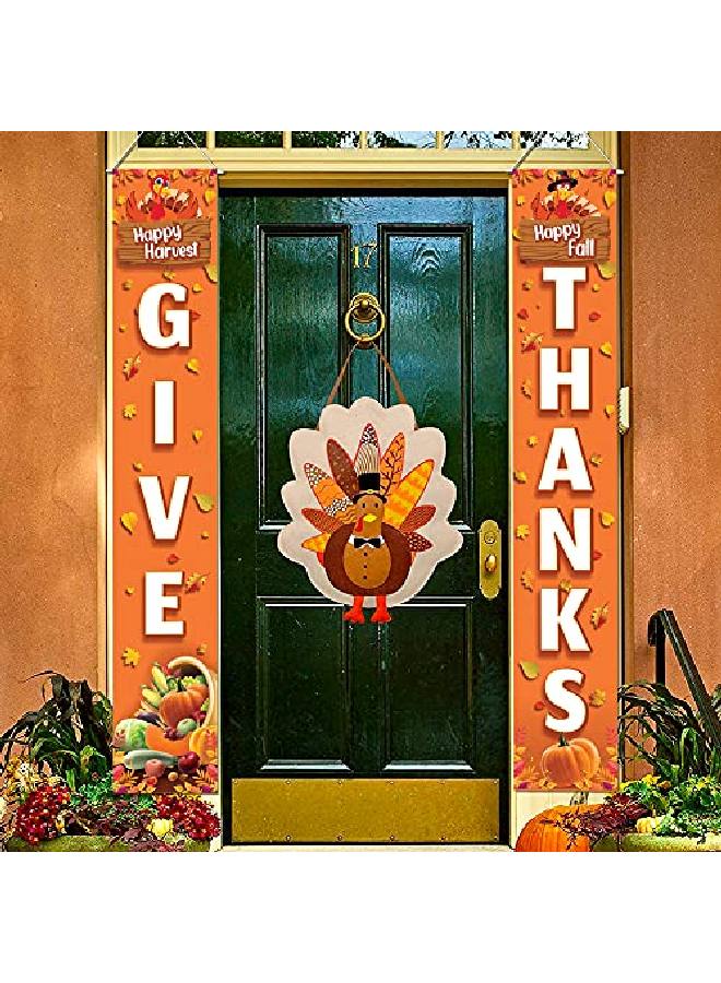 Happy Thanksgiving Banner Porch Sign 72X12 Inch | Give Thanks Banner Thanksgiving Porch Banner | Fall Give Thanks Sign Outdoor | Give Thanks Porch Sign Happy Harvest Thanksgiving Decorations