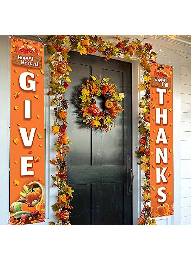 Happy Thanksgiving Banner Porch Sign 72X12 Inch | Give Thanks Banner Thanksgiving Porch Banner | Fall Give Thanks Sign Outdoor | Give Thanks Porch Sign Happy Harvest Thanksgiving Decorations