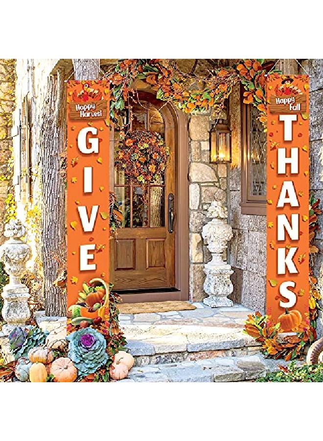 Happy Thanksgiving Banner Porch Sign 72X12 Inch | Give Thanks Banner Thanksgiving Porch Banner | Fall Give Thanks Sign Outdoor | Give Thanks Porch Sign Happy Harvest Thanksgiving Decorations