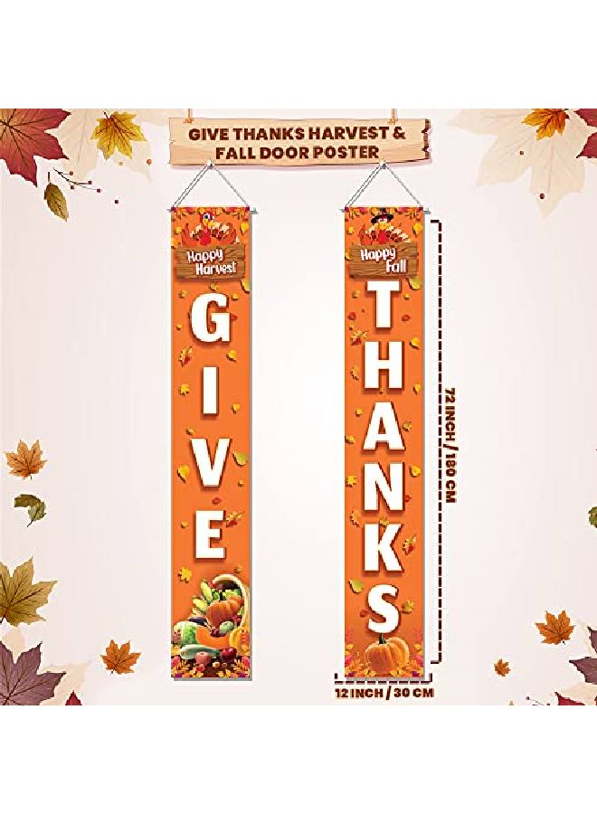 Happy Thanksgiving Banner Porch Sign 72X12 Inch | Give Thanks Banner Thanksgiving Porch Banner | Fall Give Thanks Sign Outdoor | Give Thanks Porch Sign Happy Harvest Thanksgiving Decorations