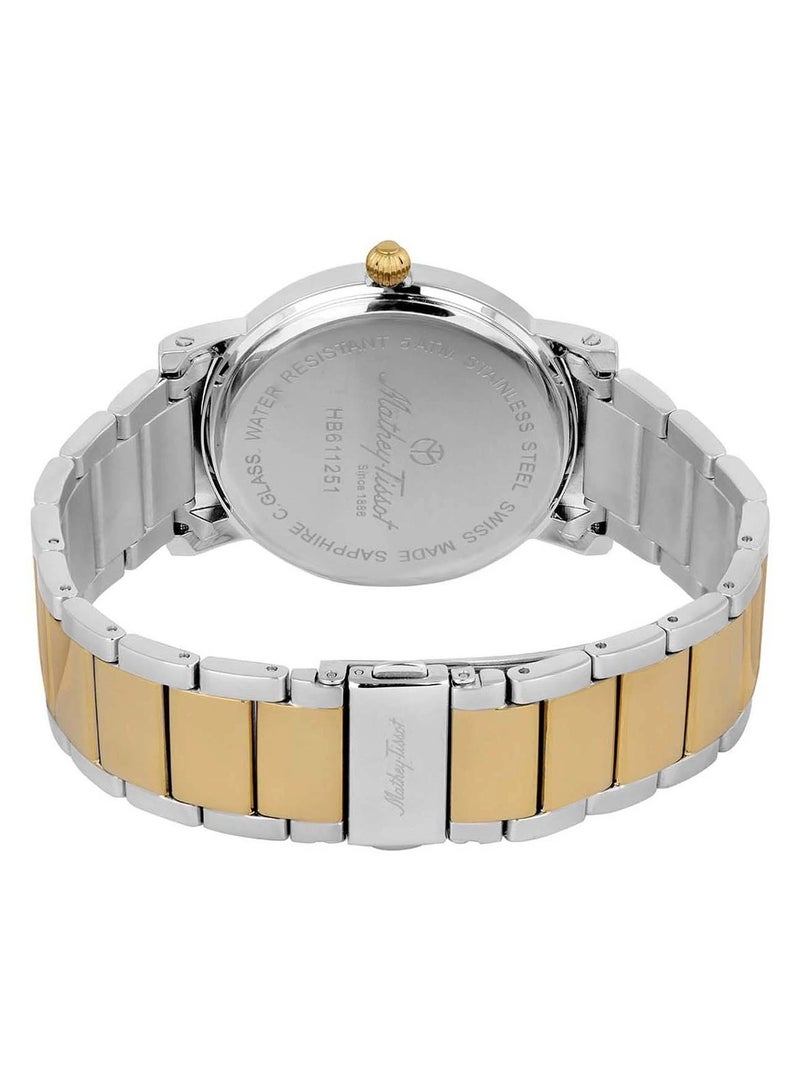 City Metal HB611251MBR Mens Quartz Watch Analog Display Stainless Steel Strap, White