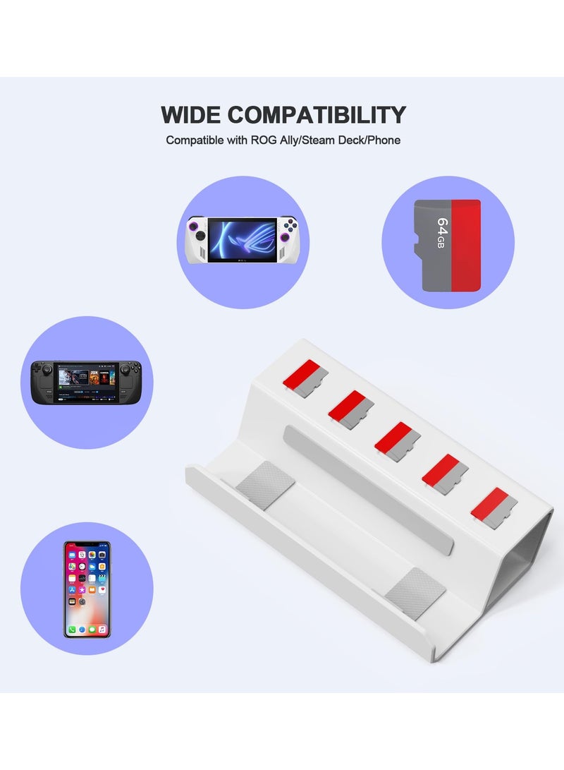 Stand Base Holder for ASUS Rog Ally/Steam Deck,Frosted Aluminum Alloy Playstand with SD Card Slots,Anti-Slip Silicone Pad(White)