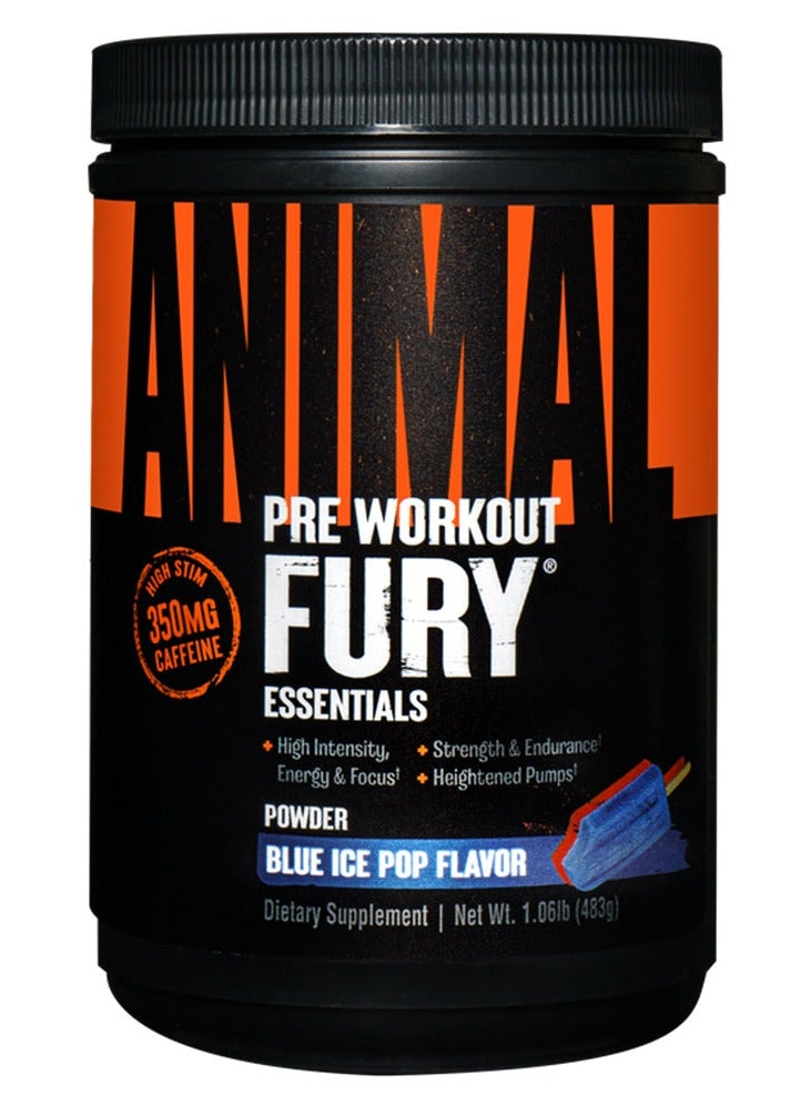 Animal Pre Workout Fury Essentials High Stim With 350 mg Caffine  Blue Ice Pop Flavour  483 g