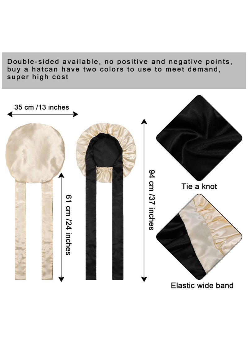 Satin Bonnet Silk Sleep Cap Hair Bonnets for Women Stretchy Tie Band Hair Cap for Curly Hair Silk Hair Wrap(Champagne+Black)