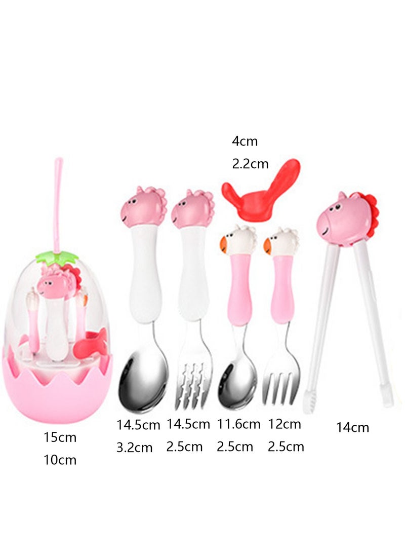 Creative Cartoon Pony Children's Tableware Set Fork Spoon Baby Tableware Training (Pink)