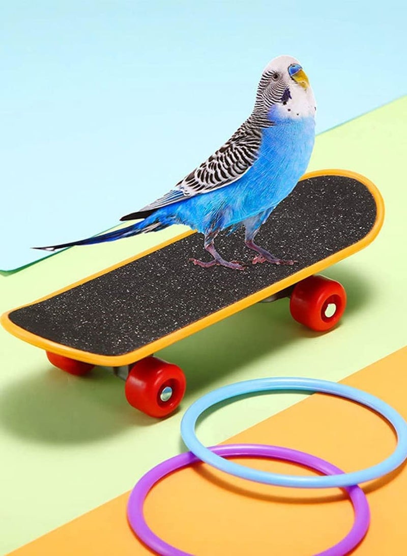 4Pcs Bird Training Intelligence Toys Set Included Training Basketball, Colorful Stacking Rings, Mini Skateboard and Shopping Cart Toy, Sepak Takraw for Parrots, Budgies, Cockatiel, Parakeet