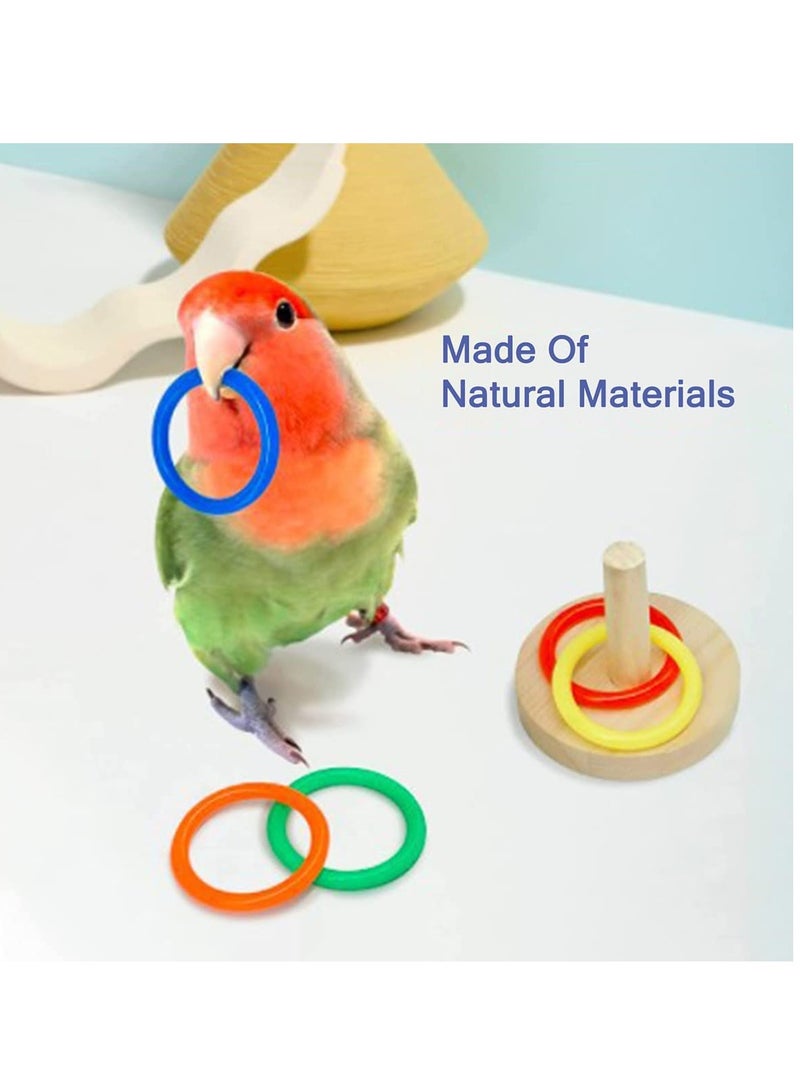 4Pcs Bird Training Intelligence Toys Set Included Training Basketball, Colorful Stacking Rings, Mini Skateboard and Shopping Cart Toy, Sepak Takraw for Parrots, Budgies, Cockatiel, Parakeet