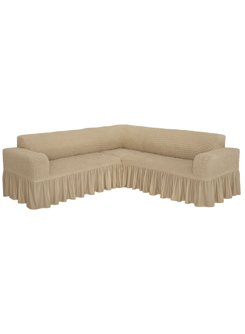 Stretchable L Shape Sofa Cover Corner Couch Cover 6 Seater Free Size Fits on Different Models of Sofa 4 to 6 Meter Length Beige Camel