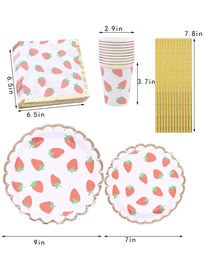 Strawberry Party Tableware Set, Party Decorations Disposable Dinnerware Set Including Plates,Napkins,Straws and Cups for Fruit Theme Birthday Party Table Decoration Supplies,Serves 10 Guest